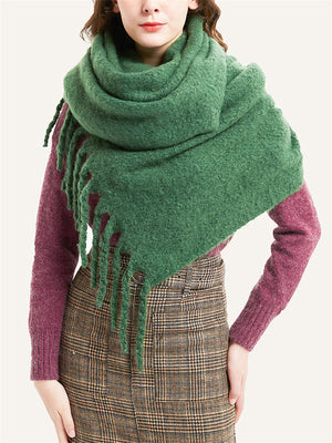 Fashion Solid Color Fringed Scarf For Winter