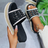 Women's Comfortable Rhinestone Denim Solid Color Slippers