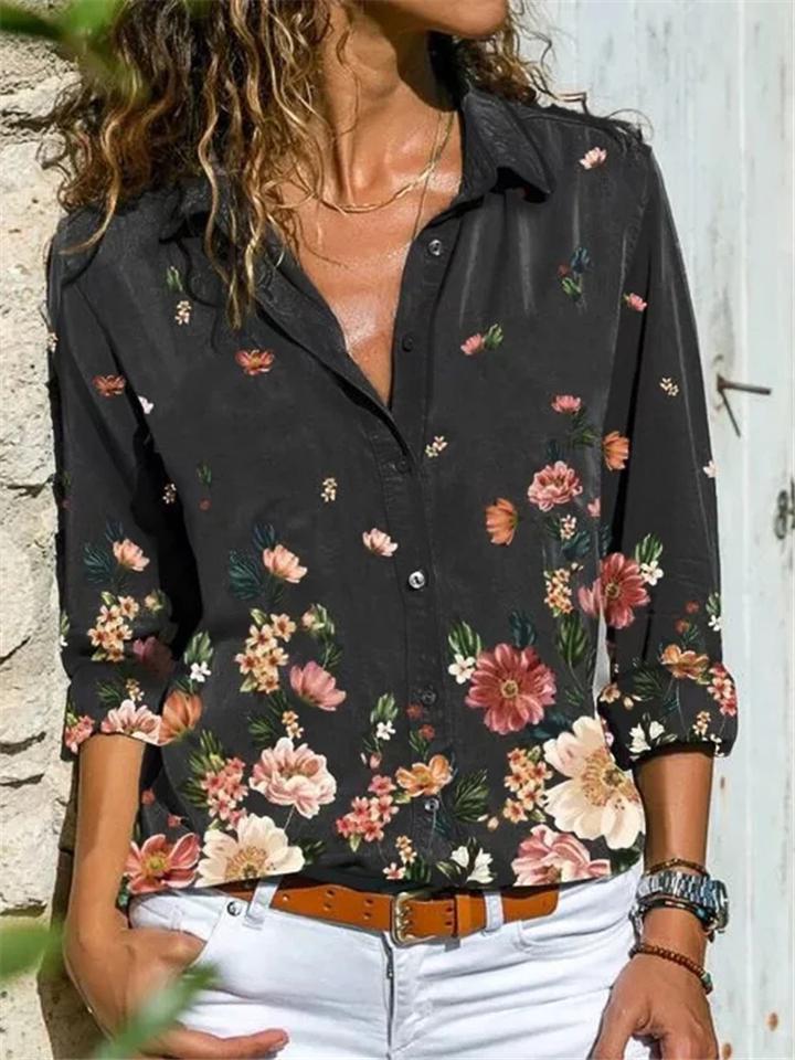Women's Casual Long Sleeve Floral Printed Blouse