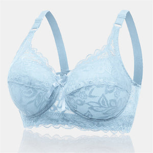 Women's Push Up Comfortable Floral Lace Bras - Blue