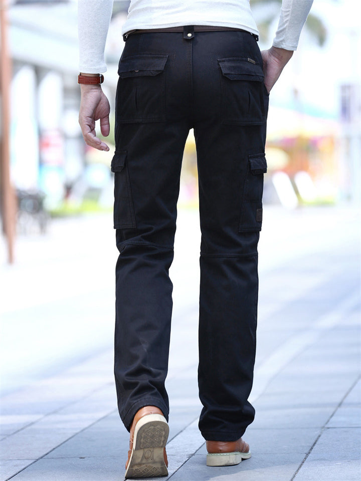 Male Warm Casual Loose Multiple Pockets Thick Pants