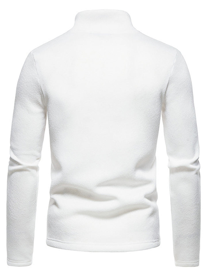 Solid Color High Collar Zip Up Base Tops for Men