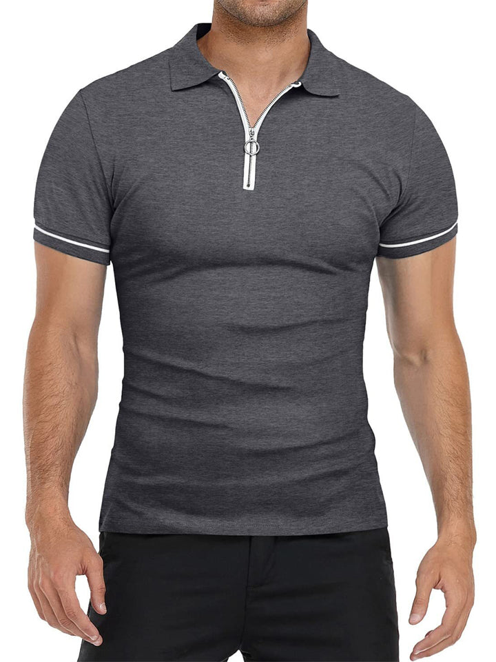 Men's Summer Short Sleeve Lapel Zipper Slim Fit Thin Polo T-shirts