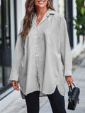 Women's Holiday Roll Up Long Sleeve Button Down Oversized Blouses