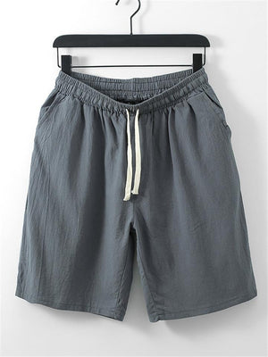 Mens Loose Casual Linen Solid Color Knee Shorts