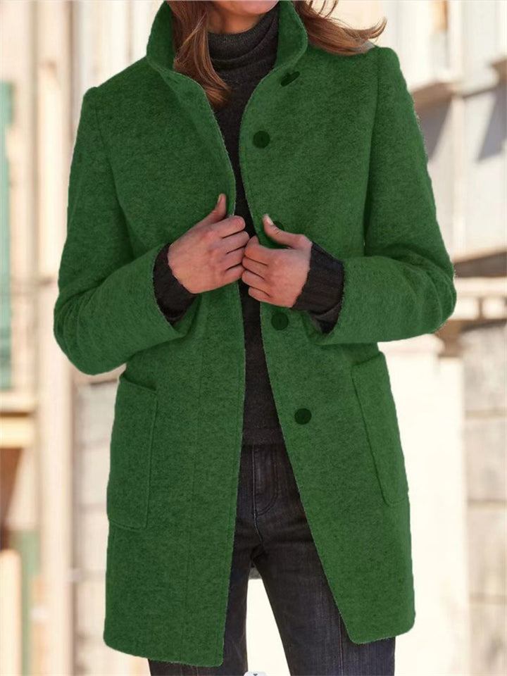 Women's Vintage Stand Collar Button Up Woollen Coats