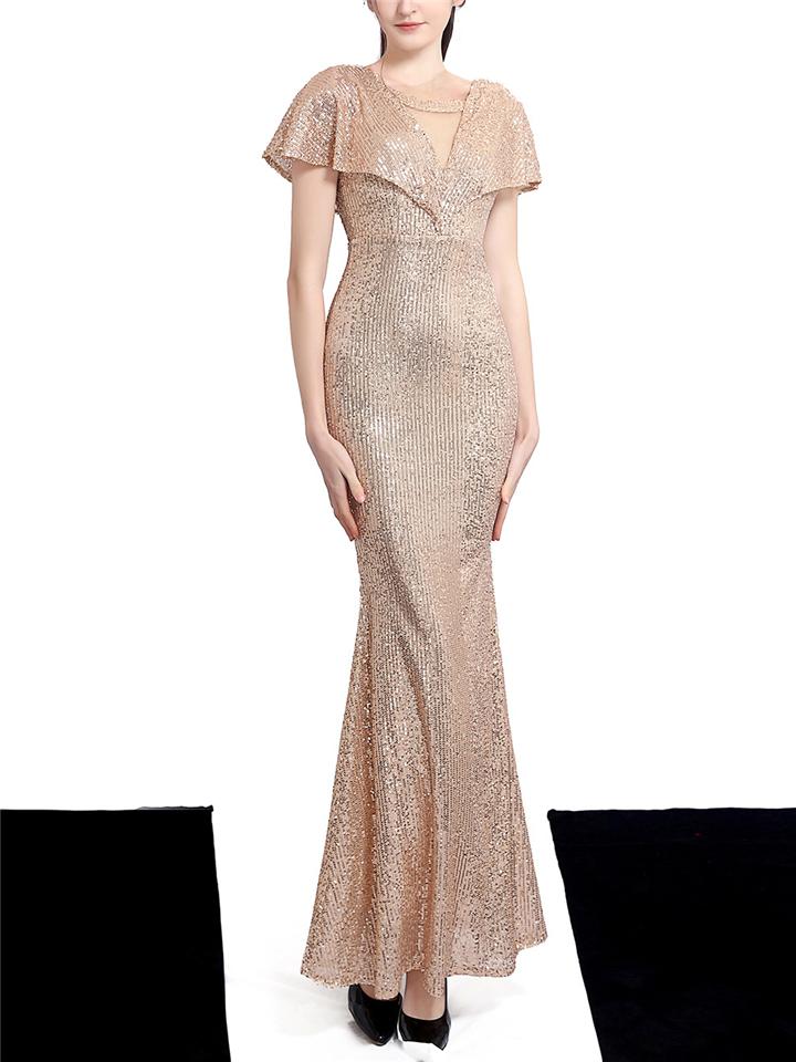 Shimmering Sequined Backless Maxi Dress for Evening