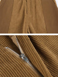 Fashionable Zipper Up Solid Color Corduroy Wide Leg Bootcut Pants