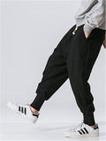 Solid Color Drawstring Linen Ankle-Banded Pants