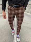 Men's Classic Plaid Skinny Pencil Pants with Pocket