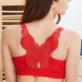 Women's Plus Size Daisy Embroidered Back Gather Bras - Red