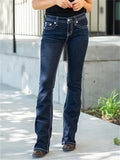 Women's Dark Blue Embroidered Denim Trousers