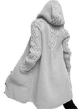 Women's Warm Buttoned Hooded Long Sweater Cardigan