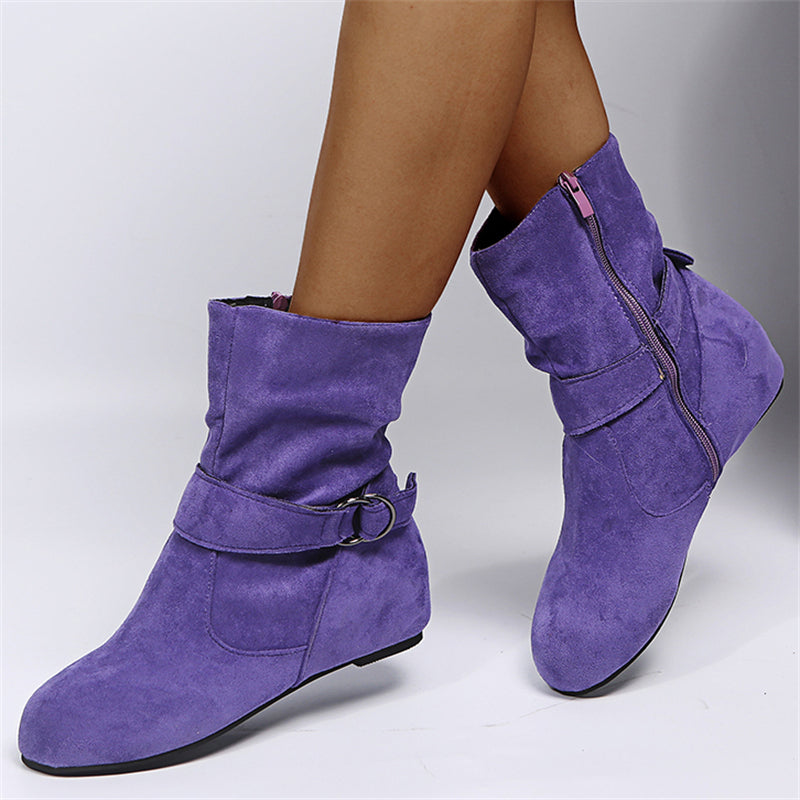 Fashion Non-Slip Faux Suede Flat Heels Ankle Boots for Women