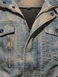 Men's Casual Stand-Collar Cotton Washed-Effect Denim Military Jacket