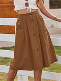 Summer Leisure High Rise Mid Length Button Up A-line Skirt for Women