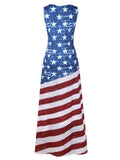Vintage Flag Print Sleeveless Round Neck Maxi Dress