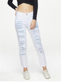 Punk Style Fashion Ripped Loose Women White Denim Jeans