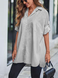 Women's Holiday Roll Up Long Sleeve Button Down Oversized Blouses