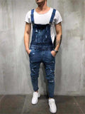 Men's Casual Ripped Denim Overalls Jumpsuit Dungarees Bib