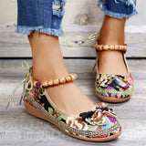 Ladies Ethnic Style Embroidered Ankle Strap Loafers