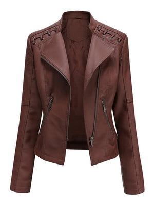 Autumn New Arrival PU Leather Slim Jacket for Women