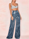 Women's High Waist Loose-fitting Shiny Wide Leg Long Pants