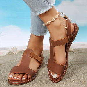 Vintage Style Elastic Strap Brown Non-slip Flat Sandals for Women