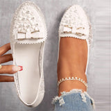 Ladies Elegant Bowknot Floral Design Slip-on Flat Loafers