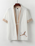 Soft Linen Comfy 2-Piece Outfit Embroidery Shirts + Drawstring Pocket Cropped Pants