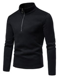 Solid Color High Collar Zip Up Base Tops for Men