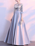 Elegant 3/4 Sleeve Pleated A-Line Maxi Dress for Evening