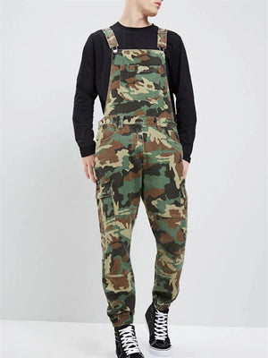 Male Outdoor Straight Leg Multi-pocket Camouflage Suspenders