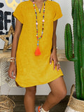 Solid Color Short Sleeve V-Neck Casual Dresses