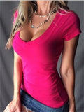 Sexy Scoop Neck Solid Color Short-Sleeved Slim-Fit T-Shirt