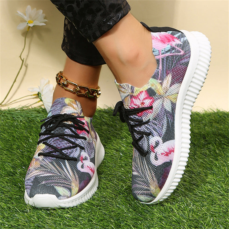 Trendy Breathable Printed Lace-Up Sneakers