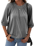 Casual Solid Color Round Neck 3/4 Sleeve T-Shirts