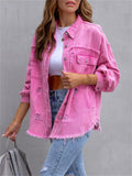 Sweet Candy Color Ripped Raw Edge Female Trendy Denim Jacket