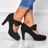 Female Elegant Black Closed Toe Suede Bowknot Pumps