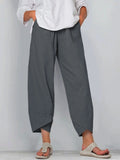 Women's Comfy Solid Color Elastic Waist Cotton Casual Pants