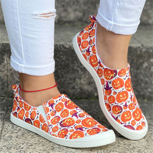 Lovely Pumpkin Print Soft Cotton Cloth Women Loafers for Halloween