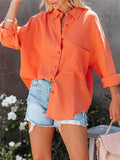 Long Sleeve Solid Color Linen Shirts For Women