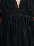 Women's V-Neck Solid Color Long Sleeve Lace Dress