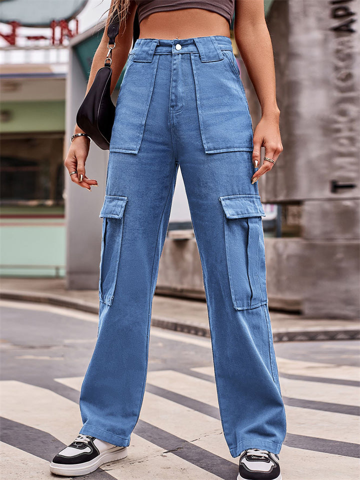 Women's Cool Loose Wide Leg Cargo Denim Pants