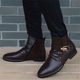 New Fashion Men's Solid Color Side Zipper Pointed Toe Boots