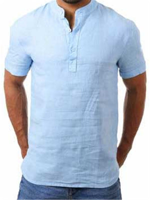 Casual Linen Short Sleeve Cream Shirt Mens