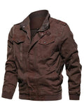 Men's Casual Stand-Collar Cotton Washed-Effect Denim Military Jacket