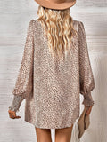 French Elegant Lady Leopard Print Puff Sleeves Women Blouses