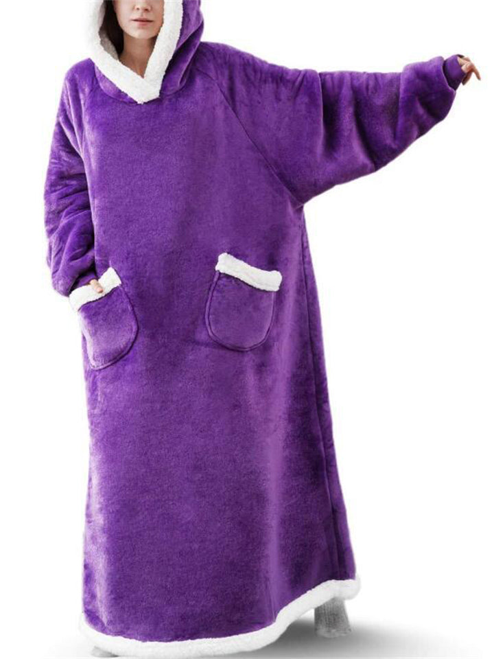 Unisex Super Warm Fleece Pullover Hoodie Blanket Sweatshirt With Large Front Pockets