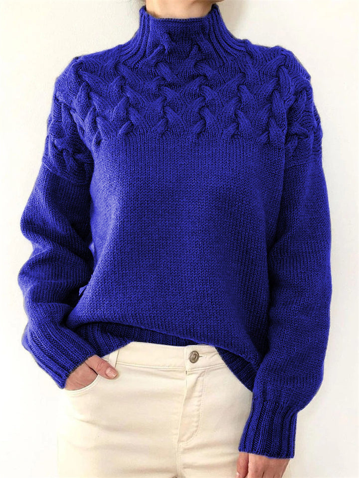 Turtle Neck Solid Color Knitted Sweaters For Women
